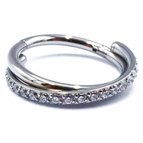 Anneau Charnière Titane Stérile motif Twist Strass Blanc | Itc
