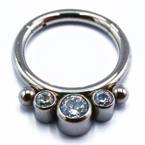 Anneau Charnière Titane Stérile motif 3 Strass Blanc | Itc