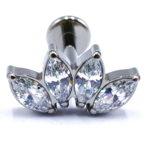 Labret Titane Interne Stérile motif Marquise 4 Strass Coloré | Itc