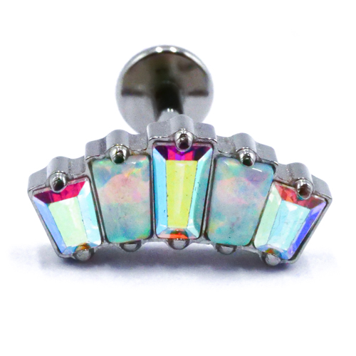 Labret Titane Interne Stérile motif Couronne 5 Strass Blanc Irisé | Itc