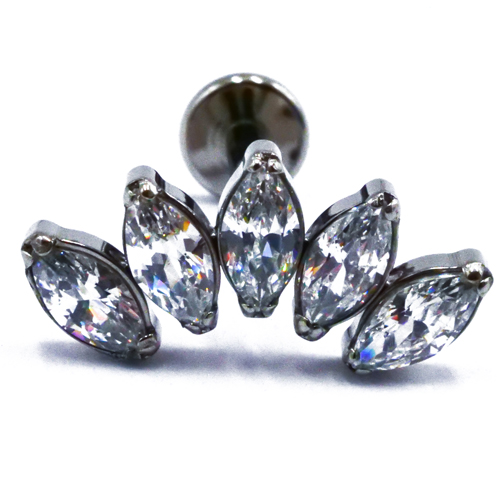 Labret Titane Interne Stérile motif Marquise Arc 5 Marquise à Strass Blanc | Itc