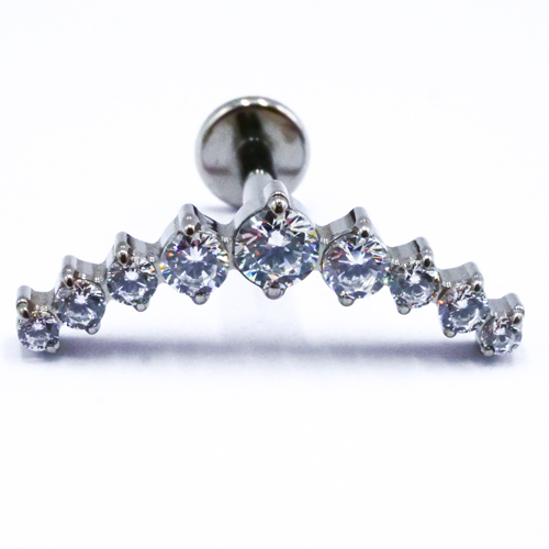 Labret Titane Interne Stérile motif Couronne de 9 Strass Blanc | Itc