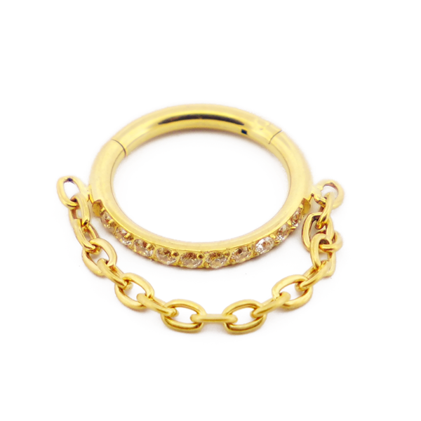 Anneau Charnière Titane PVD Gold Stérile à Strass et pendentif Chaine | Itc
