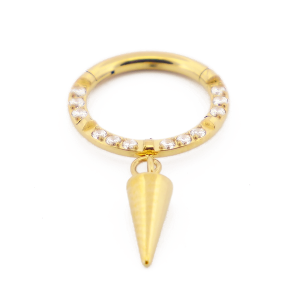 Anneau Charnière Titane PVD Gold Stérile à Strass et pendentif Pointe | Itc
