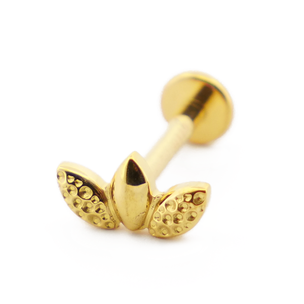 Labret Titane PVD Gold Interne Stérile motif 3 Feuilles | Itc