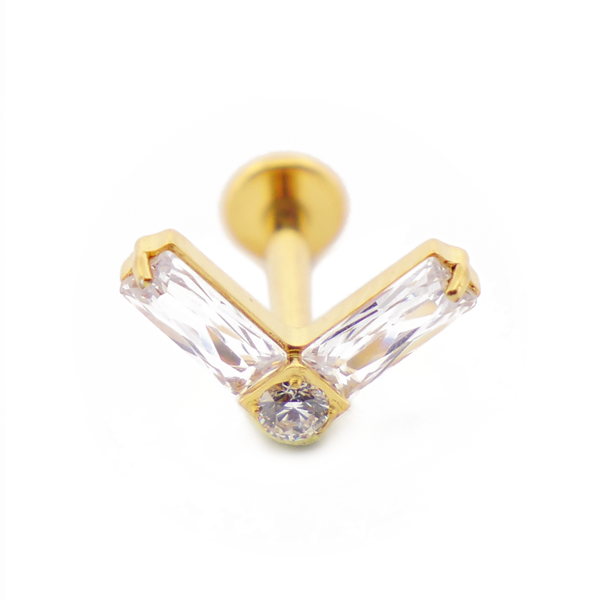 Labret Titane PVD Gold Interne Stérile motif Double Rectangle à Strass Blanc | I