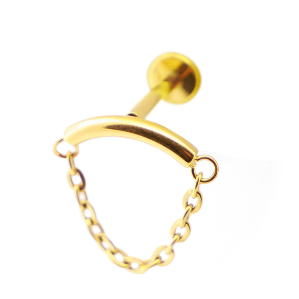 Labret Titane PVD Gold Interne Stérile avec Barre Courbé et Chaine | Itc