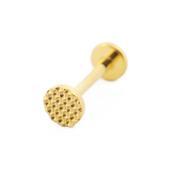 Labret Titane PVD Gold Threadles Stérile motif Rond Martelé | Itc