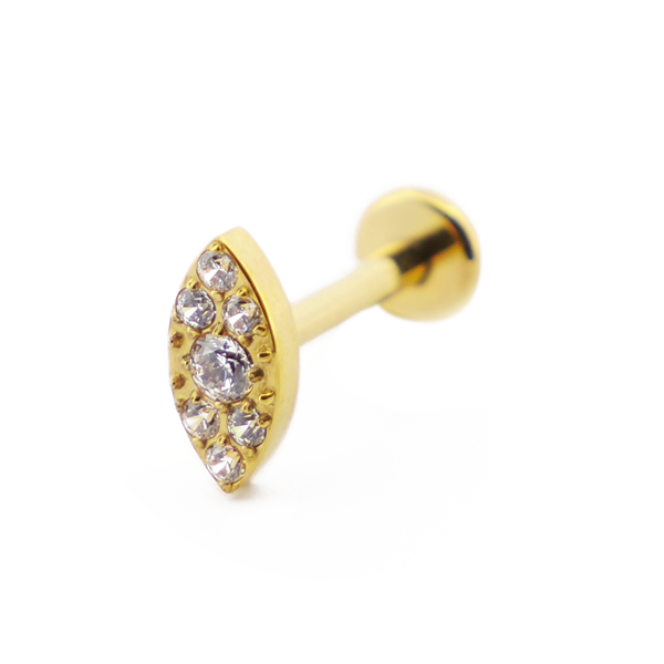 Labret Titane PVD Gold Interne Stérile motif Oval à Strass | Itc