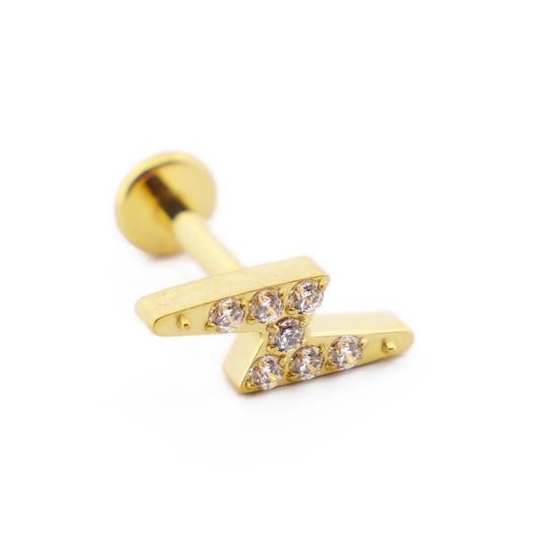 Labret Titane PVD Gold Interne Stérile motif Éclair à Strass | Itc