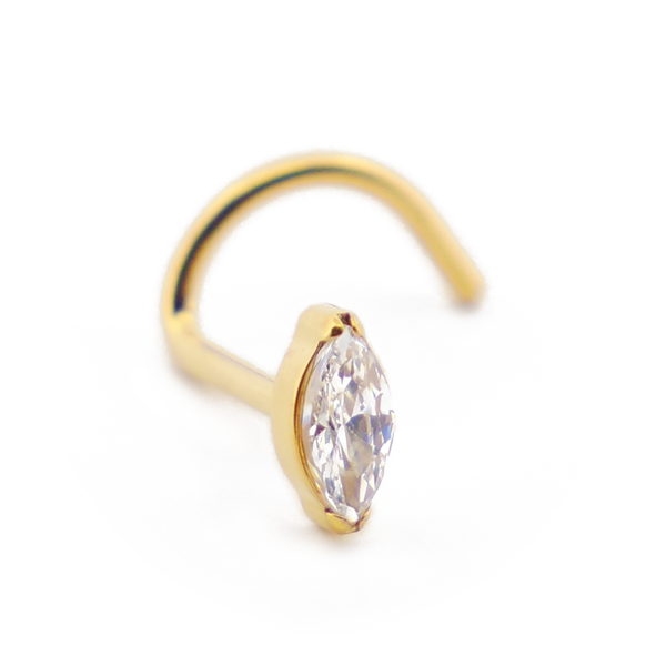Stud Nez Titane PVD Gold Interne Stérile Oval à Strass | Itc