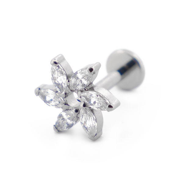 Labret Titane Interne Stérile motif Fleur 6 Strass | Itc