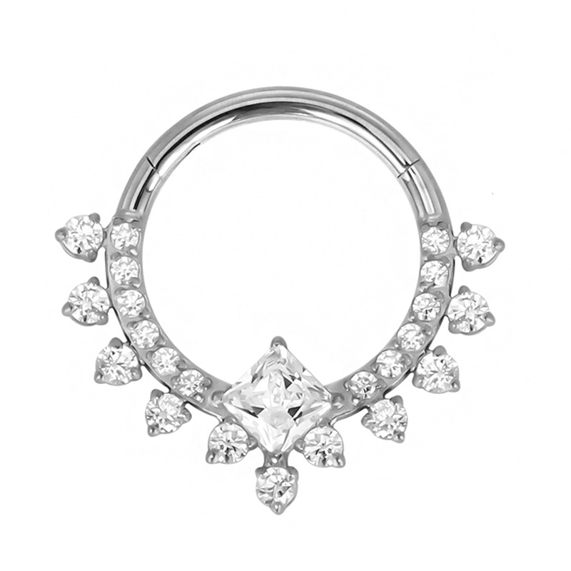 Anneau charnière titane multistrass carré central blanc | iTC