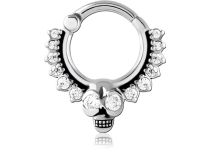 Anneau cliker septum 1,2x8 motif skull strass blanc