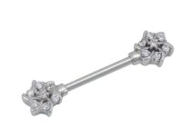 Bijou de téton acier 1.6x14 fleurs strass blanc