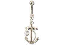 Banane acier fantaisie 1,6x10 ancre strass blanc