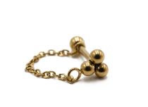 Barbell acier pvd gold spécial tragus trois boules avec chaine