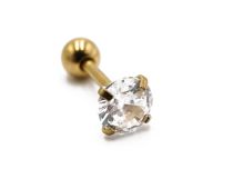 Barbell acier pvd gold spécial tragus avec strass 3 mm