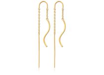 Paire de bijoux d'oreille dorés chaines et pendentif ondulé