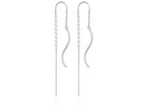 Paire de bijoux d'oreille argentés chaine et pendentif ondulé
