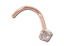 Stud nez acier doré rose fin 0,8 cristal griffé blanc