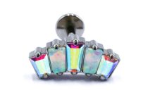 Labret titane Filetage interne stérile motif couronne strass bleu iris 1.2x8