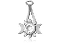 Pendentif acier demi lune/soleil strass blanc pour banane nombril