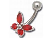 Banane acier 1,6x10 motif plaqué rhodium cristal Papillon