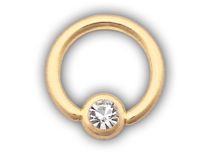 Anneau acier doré or fin boule cristal blanc