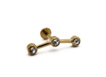 Labret Acier PVD Gold motif Triple Strass Droit | Itc