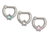 Anneau Septum Acier Charnière motif Étoile Cristal Blanc |Itc
