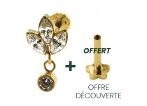 Labret Titane PVD Gold Interne Stérile motif Marquise 3 Strass avec pendentif |