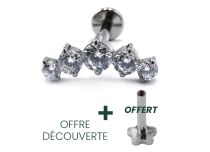 Labret Titane Interne Stérile motif Arc de 5 Strass | Itc