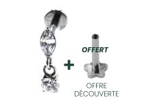 Labret Titane Interne Stérile motif Ovale Pendentif Rond à Strass Blanc | Itc