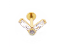 Labret Titane PVD Gold Interne Stérile motif Double Rectangle à Strass Blanc | I