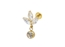 Labret Titane PVD Gold Interne Stérile motif Marquise 3 Strass avec pendentif |
