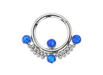 Anneau charnière titane 1.2x10 chaîne et boules strass bleu