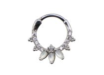 Anneau charnière acier cabochon blanc et strass | Itc