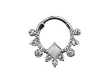 Anneau charnière acier multi strass carré opale blanc | Itc