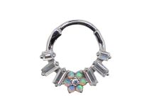 Anneau charnière acier motif fleur blanc irisé | Itc