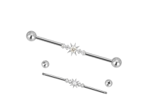 barbell industriel titane &eacute;toile strass blanc
