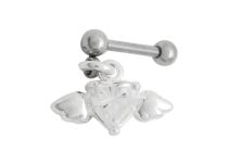 Barbell Acier Spécial Tragus  pendentif Cœur Ailé cristal blanc | Itc