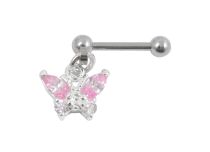 Barbell Acier Spécial Tragus pendentif Papillon Cristal Rose | Itc