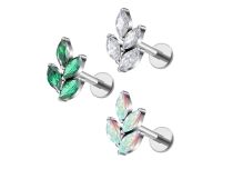 labret titane 4 fleurs strass blanc vert