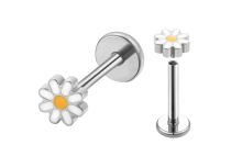 Labret Titane ASTM F136 interne 1,2x8 fleur marguerite blanc / jaune | iTC