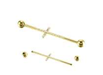Barbell industriel titane Pvd Gold 1.6x38 boule 5mm motif croix strass | iTC