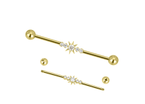 barbell industriel titane gold &eacute;toile strass blanc
