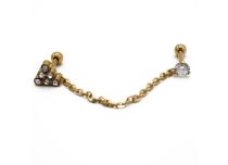 Barbell Acier PVD Gold Spécial Tragus motif à Strass et Chaine | Itc