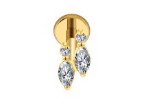 labret titane gold double ovale strass blanc