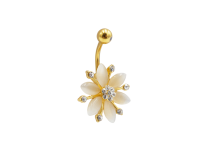 Banane Acier doré 1.6x10 fleur et strass blanc.